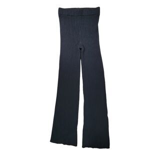 Alohas Ribbed Wide Leg Black Knit Flare Cotton Blend Pants Lounge Knit Sz Small